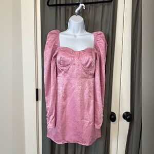 Burst Into Bloom Mauve Satin Floral Jacquard Mini Dress NWT size XS